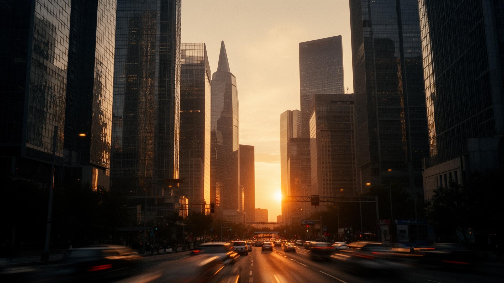 Global financial district at dawn